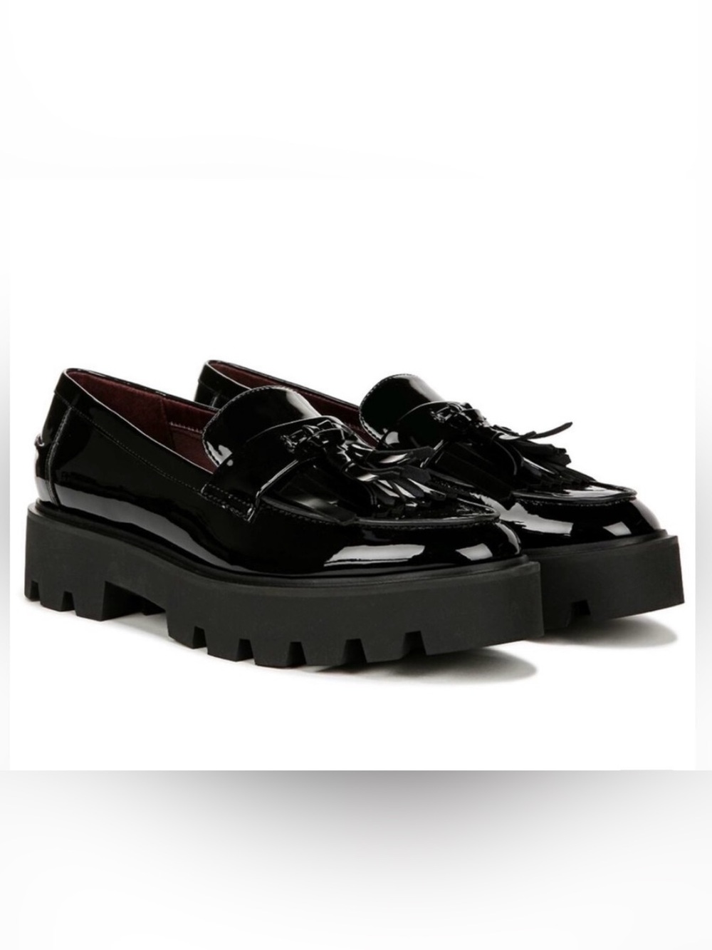 Franco Sarto Bersa Black Patent Chunky Platform Slip-On Loafers Size 8.5